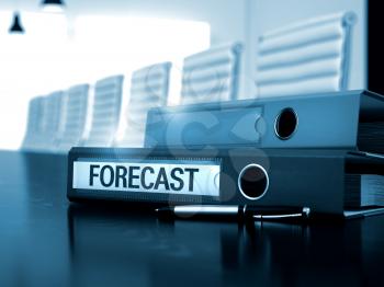 Forecast. Concept on Blurred Background. Ring Binder with Inscription Forecast on Office Desk. 3D Render.