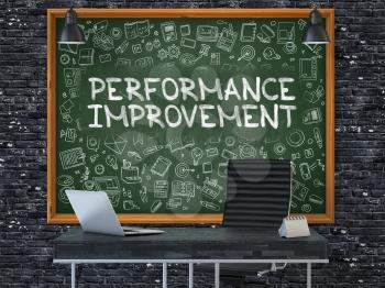 Performance Improvement - Hand Drawn on Green Chalkboard in Modern Office Workplace. Illustration with Doodle Design Elements. 3D.