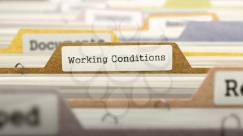 Working Conditions - Folder Register Name in Directory. Colored, Blurred Image. Closeup View. 3D Render.