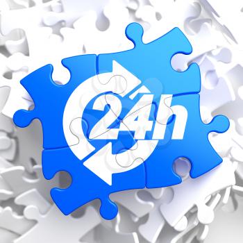 24 Hours Icon on Blue Puzzle. Service Concept.