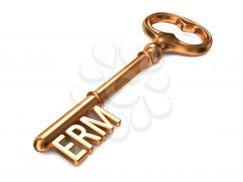 ERM - Enterprise Risk Management or Enterprise Relationship Management - Golden Key on White Background. Business Concept.
