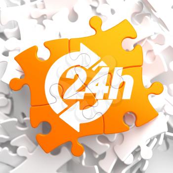 24 Hours Icon on Orange Puzzle. Service Concept.