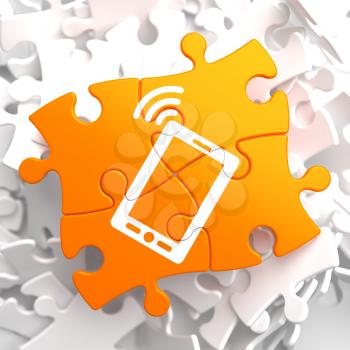 Smartphone Icon on Orange Puzzle. Mobile Technology Concept.