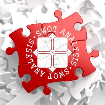 SWOT Analisis Written Arround Icon on Red Puzzle. Business Concept.