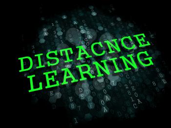 Distance Learning. Business Educational Concept. The Words in Light Green Color on Dark Digital Background.