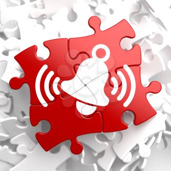 Ringing White Bell Icon on Red Puzzle.