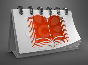 Red Open Book Icon on White Desktop Calendar Isolated on Gray Background.