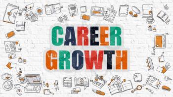 Career Growth - Multicolor Concept with Doodle Icons Around on White Brick Wall Background. Modern Illustration with Elements of Doodle Design Style.