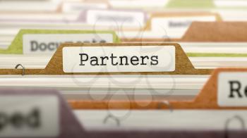 Partners - Folder Register Name in Directory. Colored, Blurred Image. Closeup View. 3D Render.