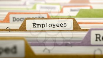 Employees Concept on Folder Register in Multicolor Card Index. Closeup View. Selective Focus. 3D Render.