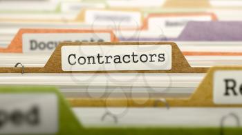Contractors - Folder Register Name in Directory. Colored, Blurred Image. Closeup View. 3D Render.