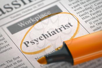 Psychiatrist. Newspaper with the Small Ads of Job Search, Circled with a Orange Marker. Blurred Image with Selective focus. Concept of Recruitment. 3D Render.