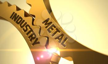 Metal Industry on Mechanism of Golden Cog Gears with Glow Effect. 3D Render.