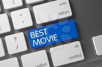 Best Movie Concept: Metallic Keyboard with Best Movie, Selected Focus on Blue Enter Key. 3D Illustration.