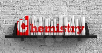 Royalty Free Clipart Image of Books on a Shelf and the Word Chemistry