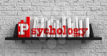 Royalty Free Clipart Image of Books on a Shelf and the Word Psychology
