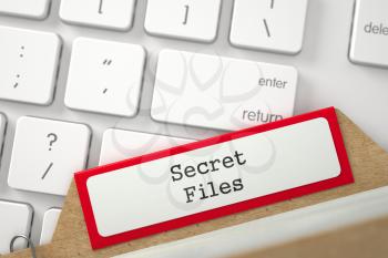 Secret Files. Red Card Index Concept on Background of Modern Laptop Keyboard. Business Concept. Close Up View. Selective Focus. 3D Rendering.