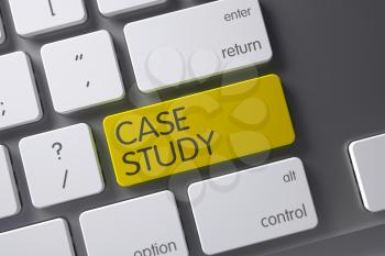 Case Study Concept: Laptop Keyboard with Case Study, Selected Focus on Yellow Enter Button. 3D Illustration.