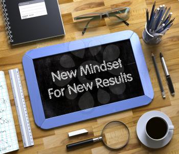 Small Chalkboard with New Mindset For New Results Concept. New Mindset For New Results on Small Chalkboard. 3d Rendering.