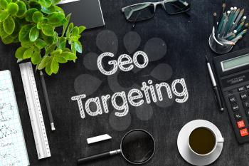 Geo Targeting - Text on Black Chalkboard.3d Rendering. Toned Image.