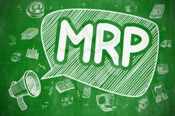 MRP - Materials Requirement Planning on Speech Bubble. Doodle Illustration of Yelling Mouthpiece. Advertising Concept. 