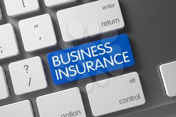Concept of Business Insurance, with Business Insurance on Blue Enter Button on Modernized Keyboard. 3D.