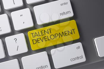 Talent Development Concept Modern Keyboard with Talent Development on Yellow Enter Key Background, Selected Focus. 3D Illustration.