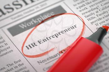 HR Entrepreneur. Newspaper with the Advertisements and Classifieds Ads for Vacancy, Circled with a Red Highlighter. Blurred Image with Selective focus. Job Search Concept. 3D Render.