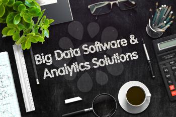 Black Chalkboard with Big Data Software and Analytics Solutions Concept. 3d Rendering. Toned Illustration.