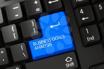 Business Goals Analysis Written on a Large Blue Keypad of a Modernized Keyboard. 3D Render.