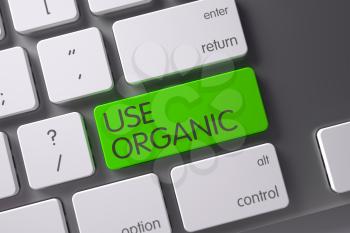 Use Organic Concept: Computer Keyboard with Use Organic, Selected Focus on Green Enter Keypad. 3D Illustration.