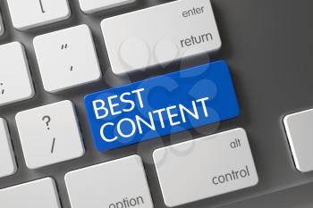 Best Content Concept Computer Keyboard with Best Content on Blue Enter Button Background, Selected Focus. 3D.