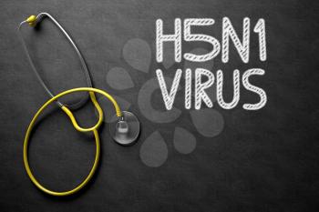 Medical Concept: Black Chalkboard with H5N1 - Virus. Medical Concept: Black Chalkboard with Handwritten Medical Concept - H5N1 - Virus with Yellow Stethoscope. Top View. 3D Rendering.