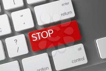 Stop Concept Modernized Keyboard with Stop on Red Enter Button Background, Selected Focus. 3D Render.