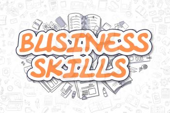 Business Illustration of Business Skills. Doodle Orange Word Hand Drawn Doodle Design Elements. Business Skills Concept. 