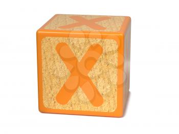 Letter X on Orange Wooden Childrens Alphabet Block  Isolated on White. Educational Concept.