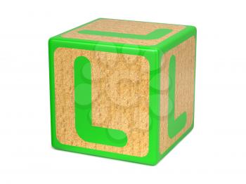 Letter L on Green Wooden Childrens Alphabet Block  Isolated on White. Educational Concept.