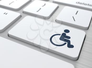 Disabled Icon on Button of White Modern Computer Keyboard.