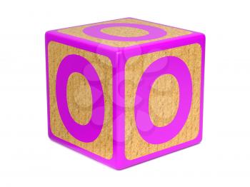 Letter O on Pink Wooden Childrens Alphabet Block  Isolated on White. Educational Concept.