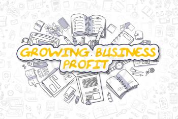 Yellow Inscription - Growing Business Profit. Business Concept with Doodle Icons. Growing Business Profit - Hand Drawn Illustration for Web Banners and Printed Materials. 