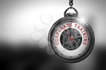 Business Concept: Pocket Watch with Corporate Training - Red Text on it Face. Pocket Watch with Corporate Training Text on the Face. 3D Rendering.