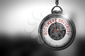 Document Security on Vintage Pocket Watch Face with Close View of Watch Mechanism. Business Concept. Document Security Close Up of Red Text on the Vintage Pocket Watch Face. 3D Rendering.