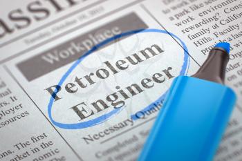 Petroleum Engineer. Newspaper with the Jobs, Circled with a Blue Marker. Blurred Image. Selective focus. Job Seeking Concept. 3D Illustration.