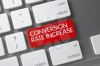 Conversion Rate Increase Concept: Aluminum Keyboard with Conversion Rate Increase, Selected Focus on Red Enter Button. 3D.