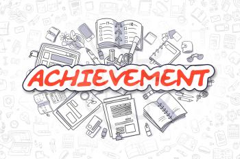Business Illustration of Achievement. Doodle Red Word Hand Drawn Doodle Design Elements. Achievement Concept. 