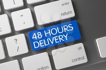 48 Hours Delivery Concept: Laptop Keyboard with 48 Hours Delivery, Selected Focus on Blue Enter Keypad. 3D Illustration.