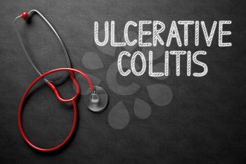 Medical Concept: Ulcerative Colitis on Black Chalkboard. Medical Concept: Ulcerative Colitis -  Black Chalkboard with Hand Drawn Text and Red Stethoscope. Top View. 3D Rendering.