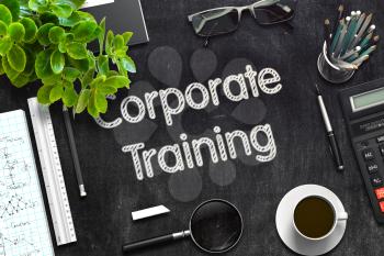 Corporate Training on Black Chalkboard. 3d Rendering. Toned Image.