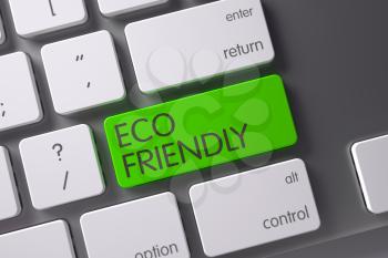Eco Friendly Concept Computer Keyboard with Eco Friendly on Green Enter Key Background, Selected Focus. 3D Illustration.