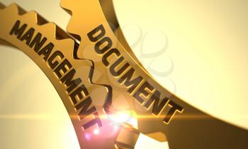 Document Management on Mechanism of Golden Metallic Gears. 3D Render.